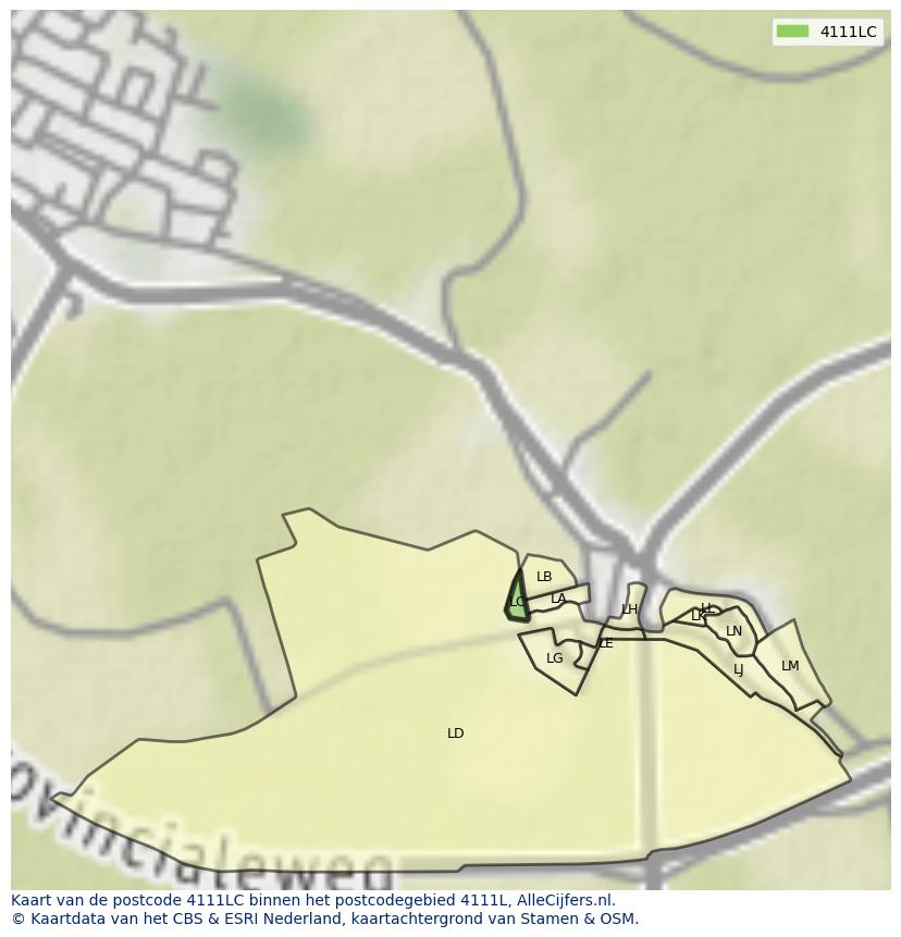 Afbeelding van het postcodegebied 4111 LC op de kaart.