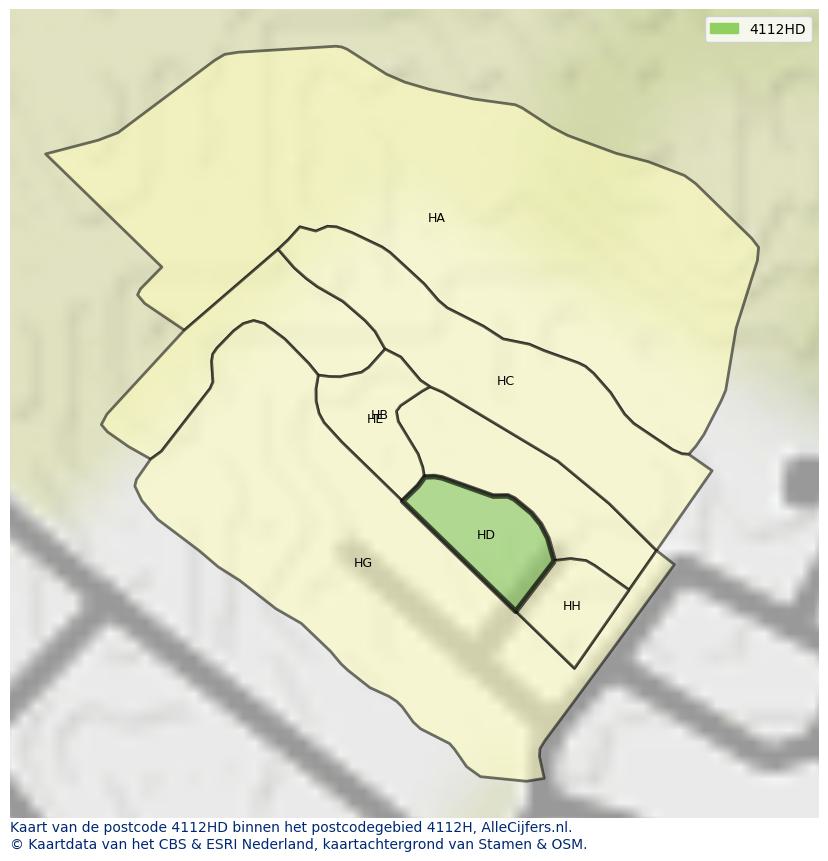 Afbeelding van het postcodegebied 4112 HD op de kaart.