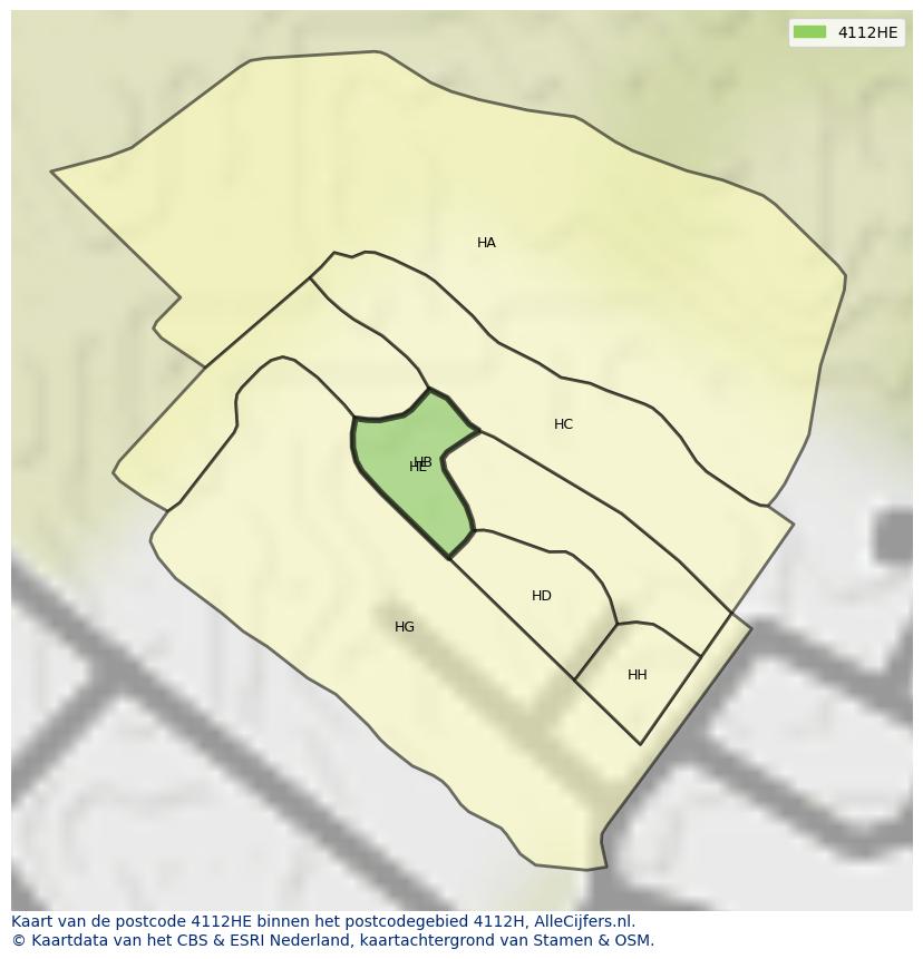 Afbeelding van het postcodegebied 4112 HE op de kaart.