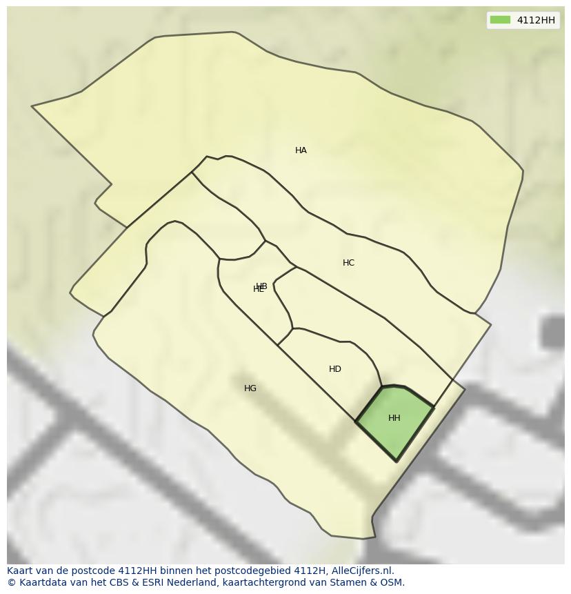 Afbeelding van het postcodegebied 4112 HH op de kaart.