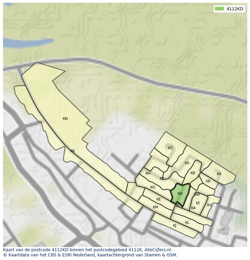 Afbeelding van het postcodegebied 4112 KD op de kaart.