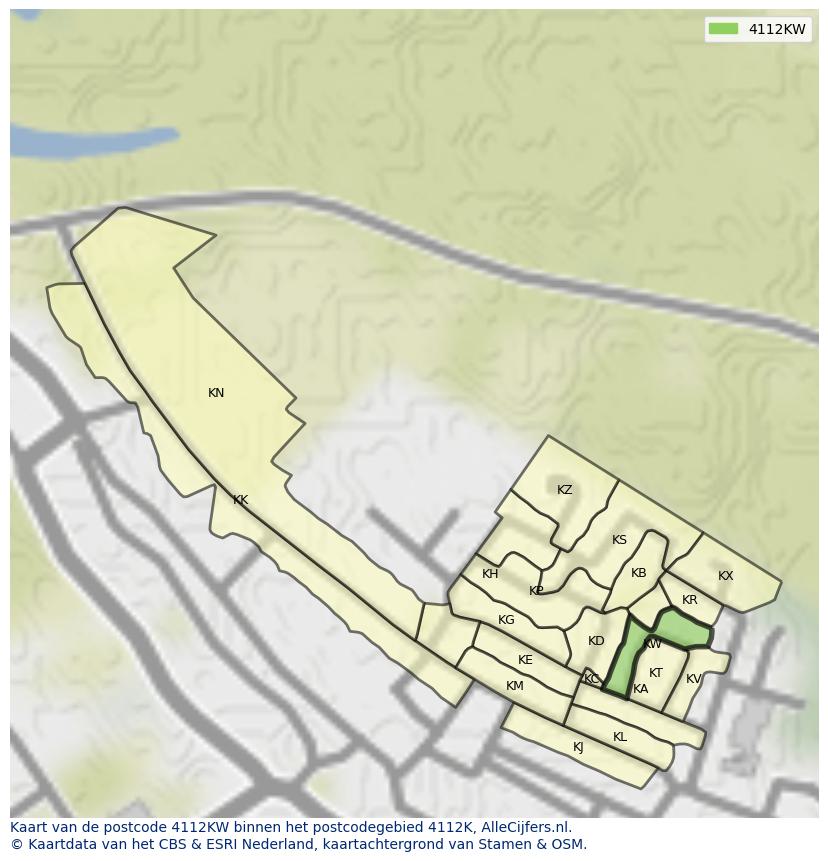 Afbeelding van het postcodegebied 4112 KW op de kaart.