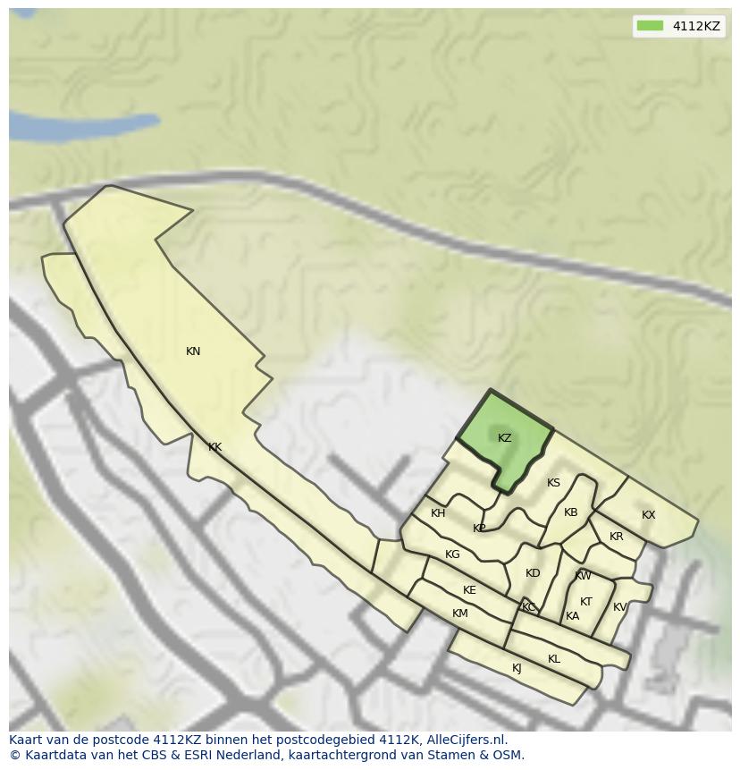Afbeelding van het postcodegebied 4112 KZ op de kaart.