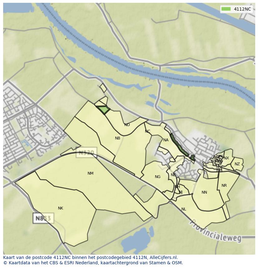 Afbeelding van het postcodegebied 4112 NC op de kaart.
