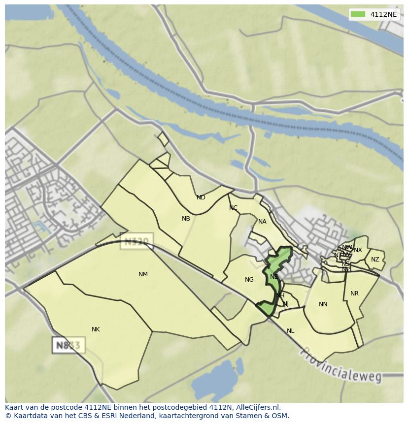 Afbeelding van het postcodegebied 4112 NE op de kaart.