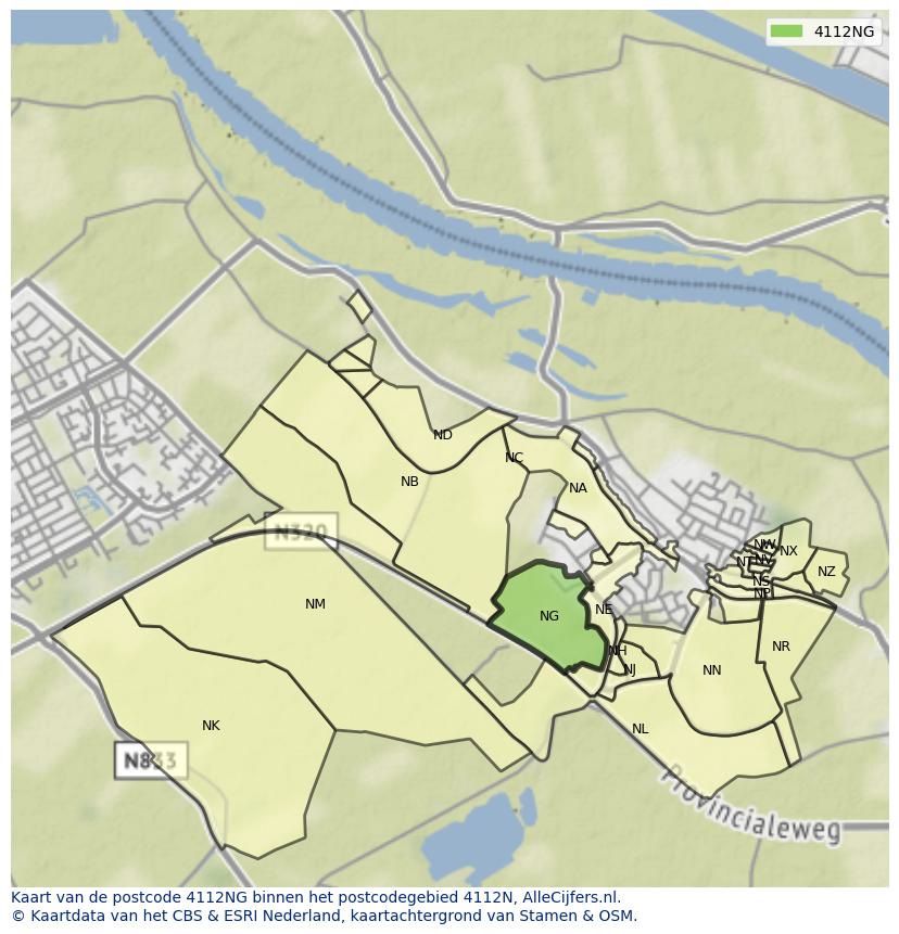 Afbeelding van het postcodegebied 4112 NG op de kaart.