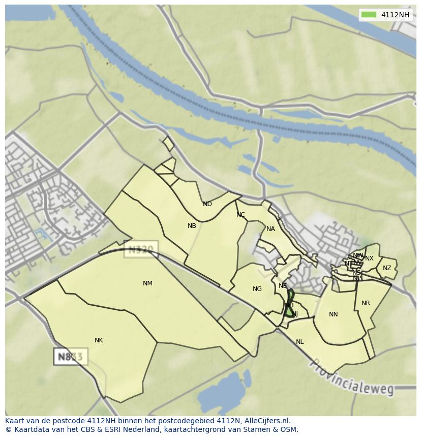 Afbeelding van het postcodegebied 4112 NH op de kaart.