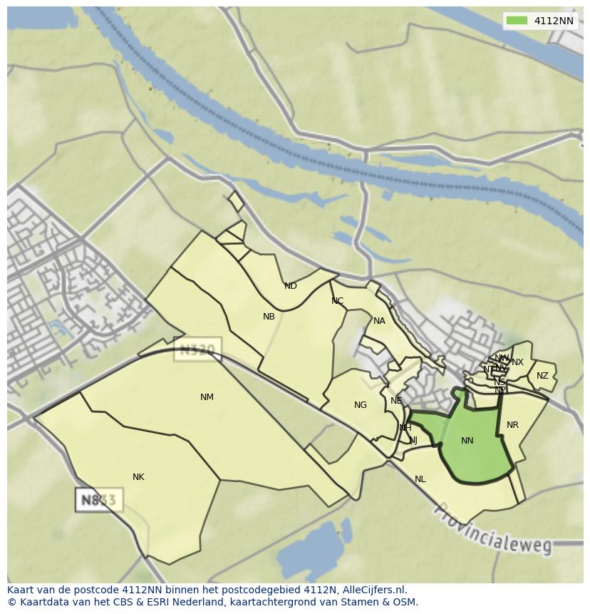 Afbeelding van het postcodegebied 4112 NN op de kaart.