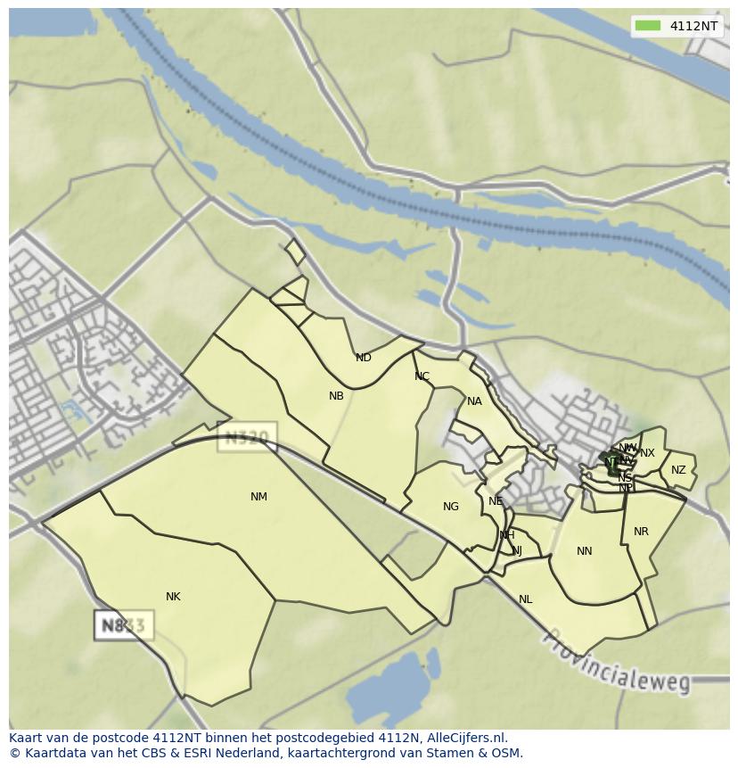 Afbeelding van het postcodegebied 4112 NT op de kaart.