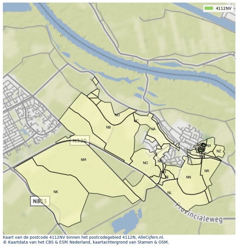 Afbeelding van het postcodegebied 4112 NV op de kaart.