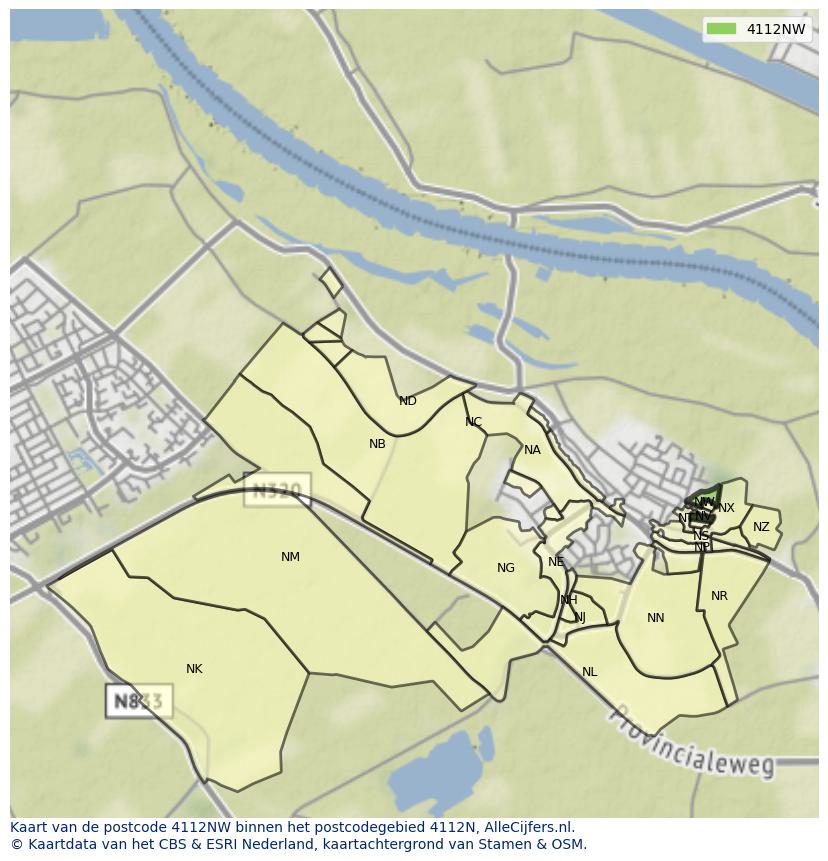 Afbeelding van het postcodegebied 4112 NW op de kaart.