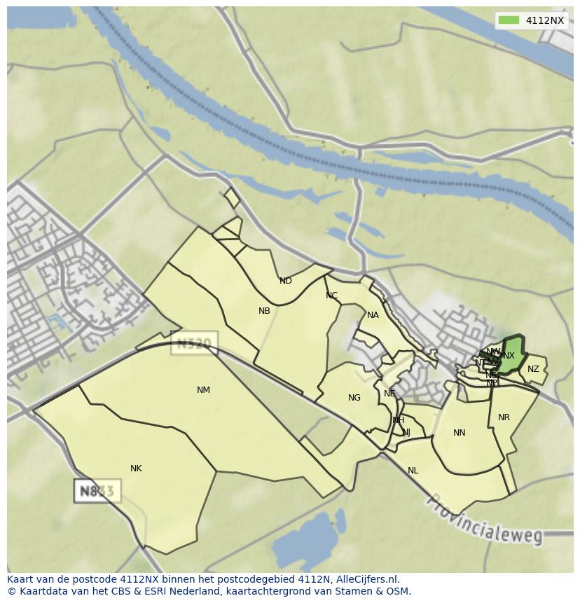 Afbeelding van het postcodegebied 4112 NX op de kaart.