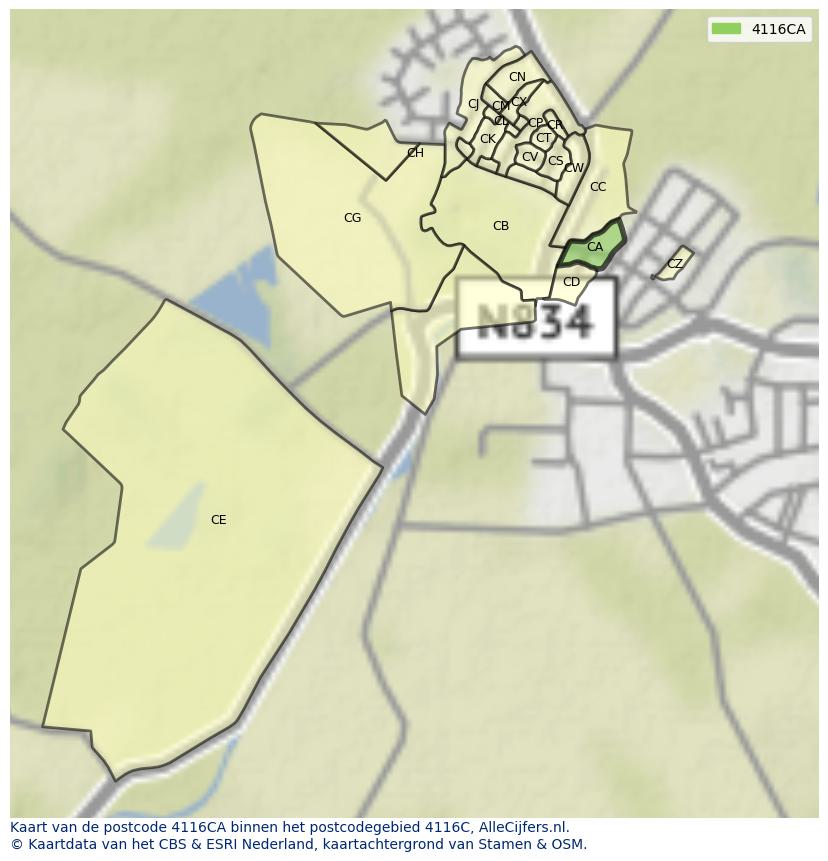 Afbeelding van het postcodegebied 4116 CA op de kaart.