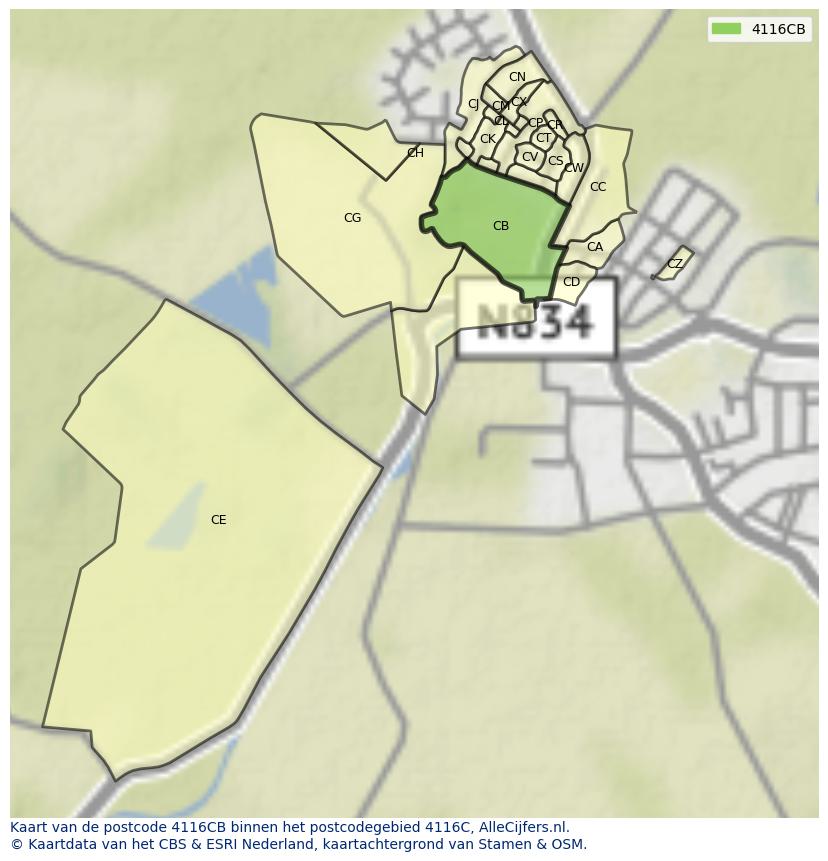 Afbeelding van het postcodegebied 4116 CB op de kaart.