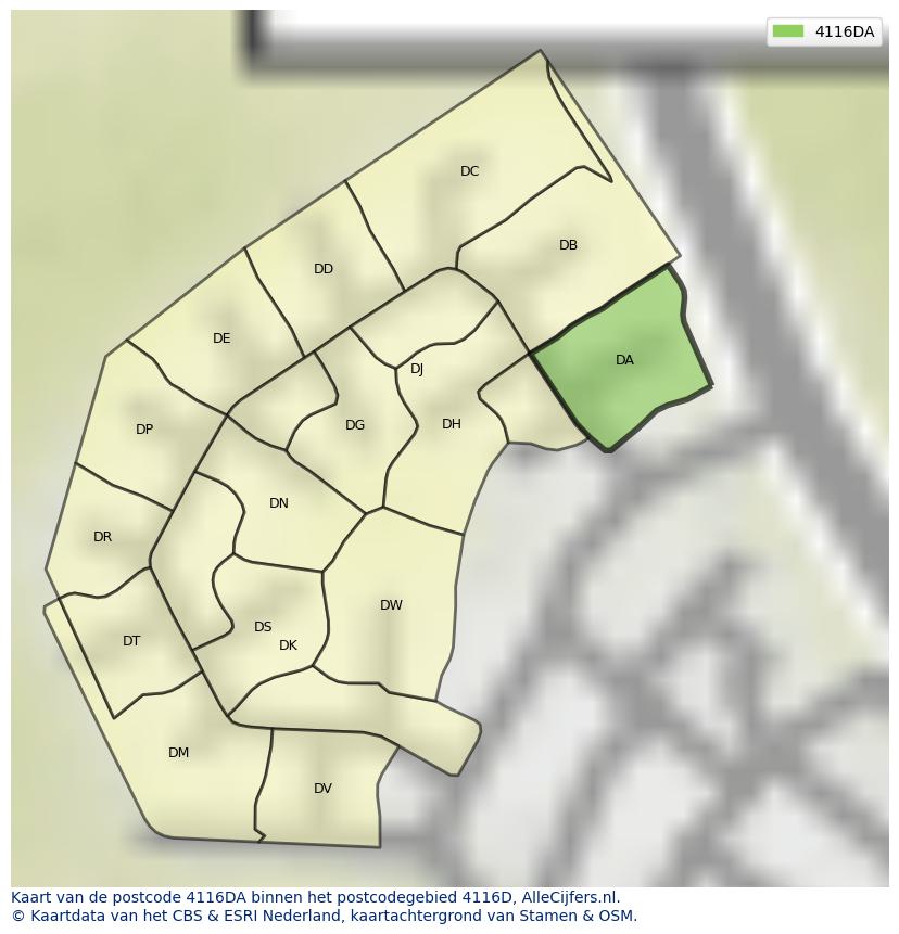 Afbeelding van het postcodegebied 4116 DA op de kaart.