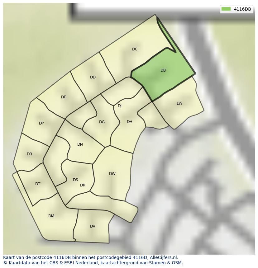 Afbeelding van het postcodegebied 4116 DB op de kaart.