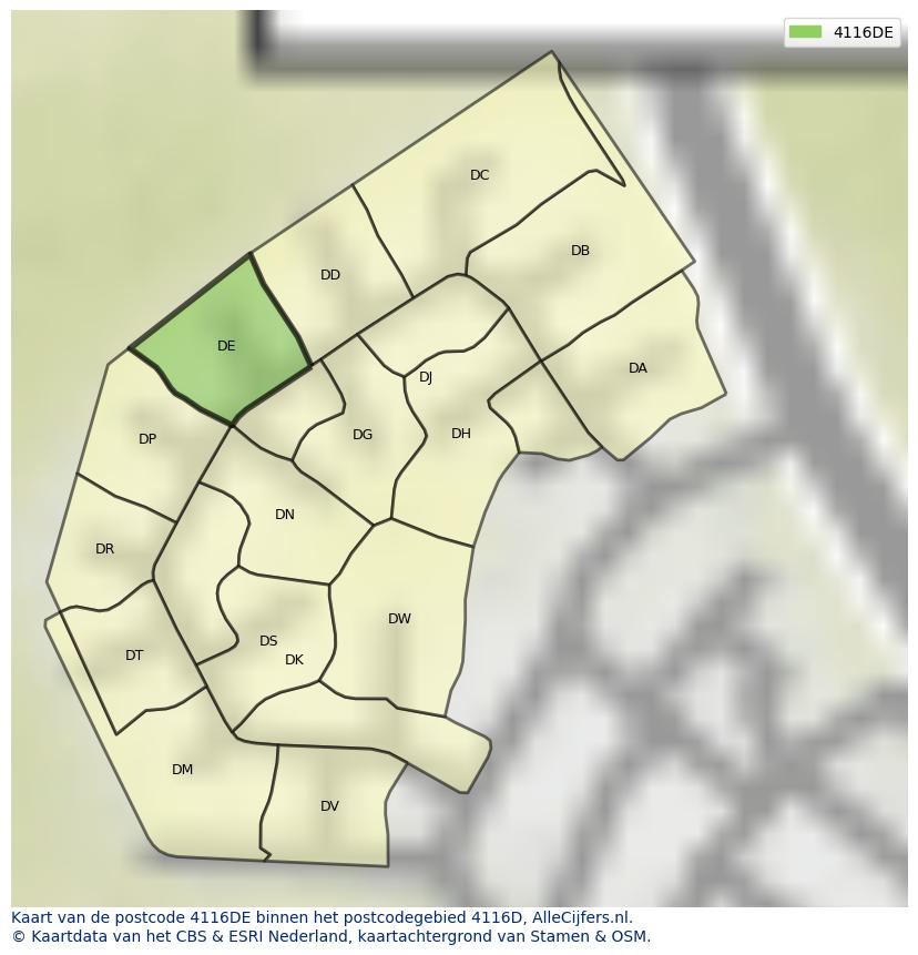 Afbeelding van het postcodegebied 4116 DE op de kaart.