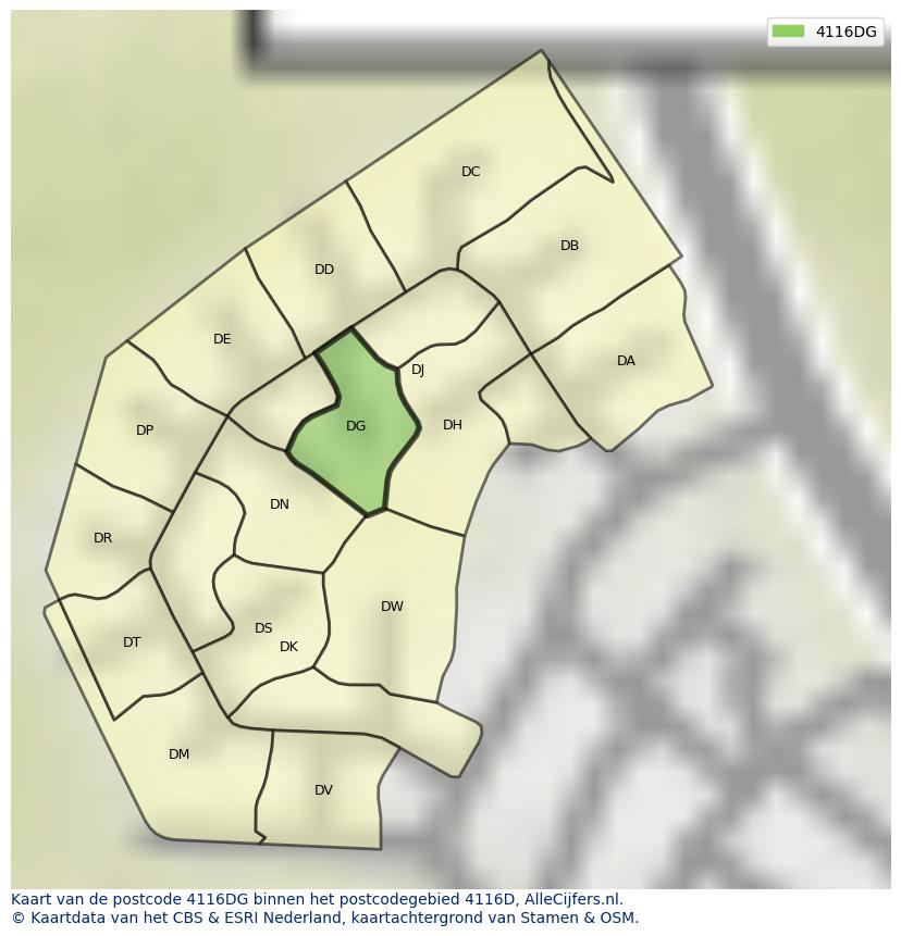 Afbeelding van het postcodegebied 4116 DG op de kaart.