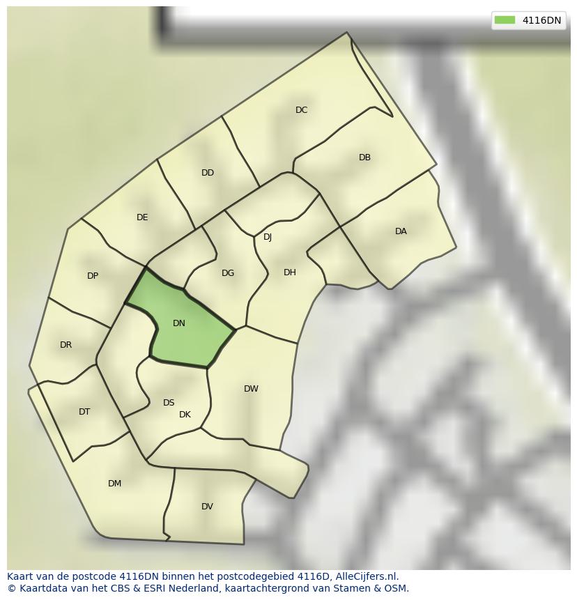 Afbeelding van het postcodegebied 4116 DN op de kaart.