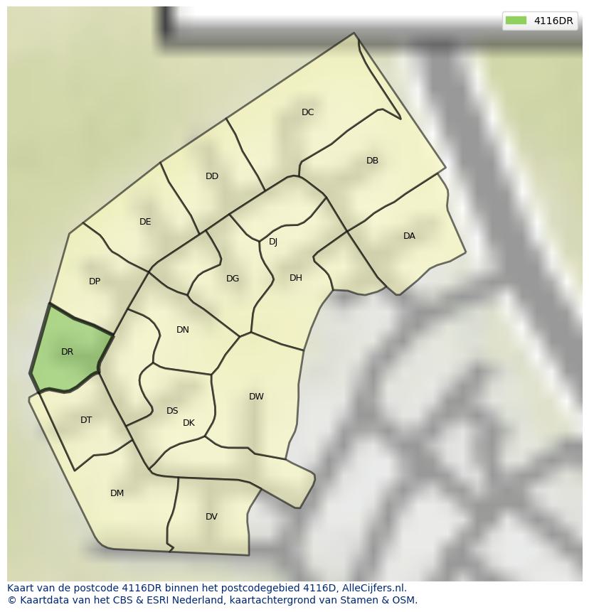 Afbeelding van het postcodegebied 4116 DR op de kaart.