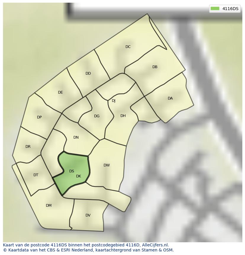 Afbeelding van het postcodegebied 4116 DS op de kaart.