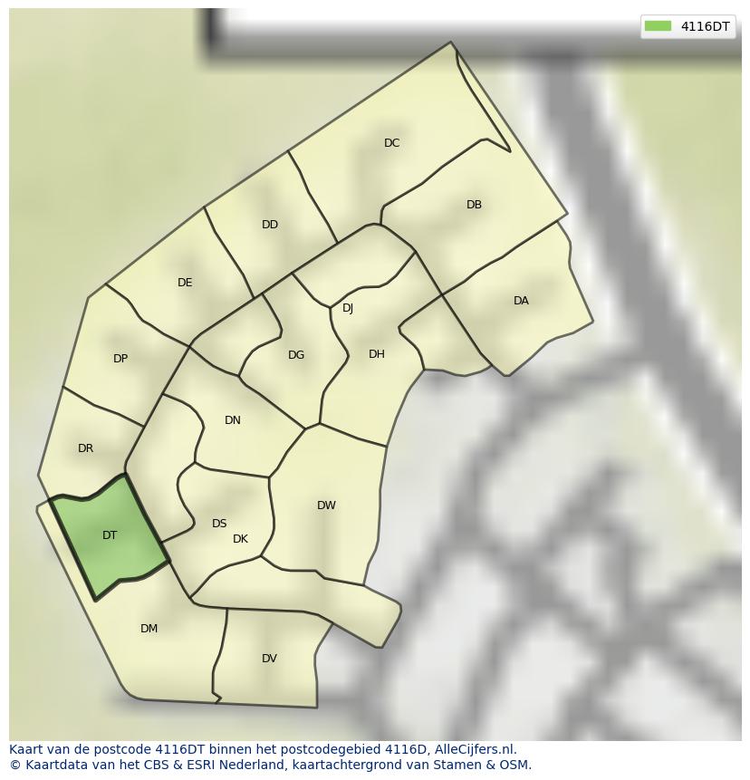 Afbeelding van het postcodegebied 4116 DT op de kaart.