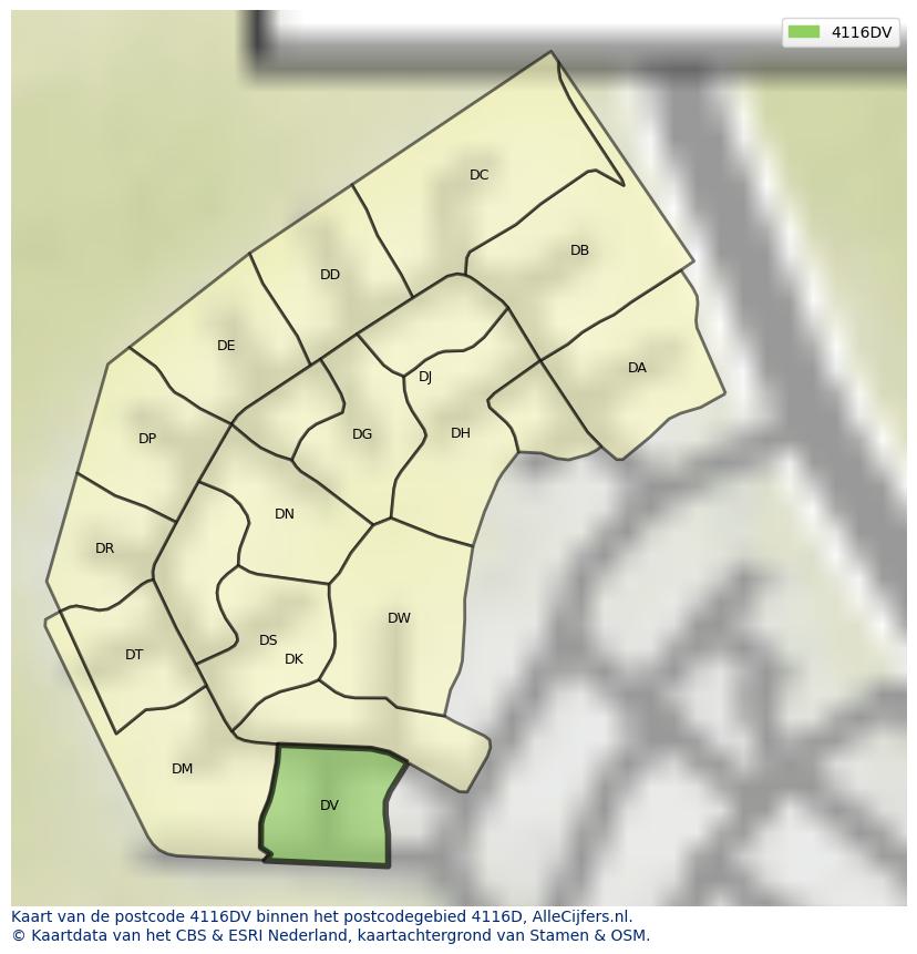 Afbeelding van het postcodegebied 4116 DV op de kaart.
