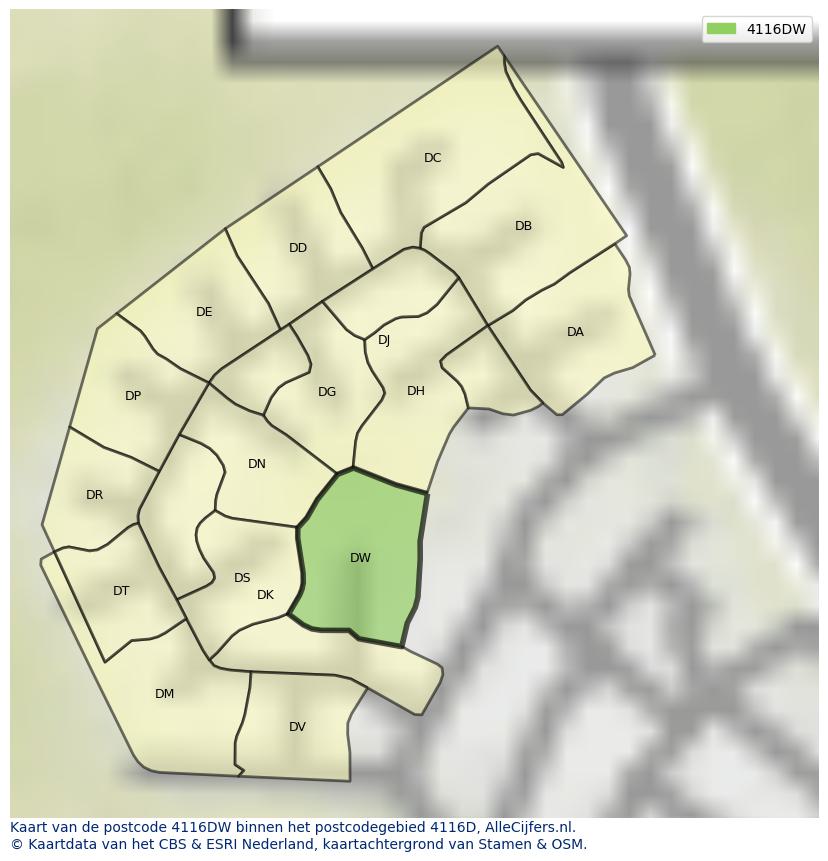 Afbeelding van het postcodegebied 4116 DW op de kaart.