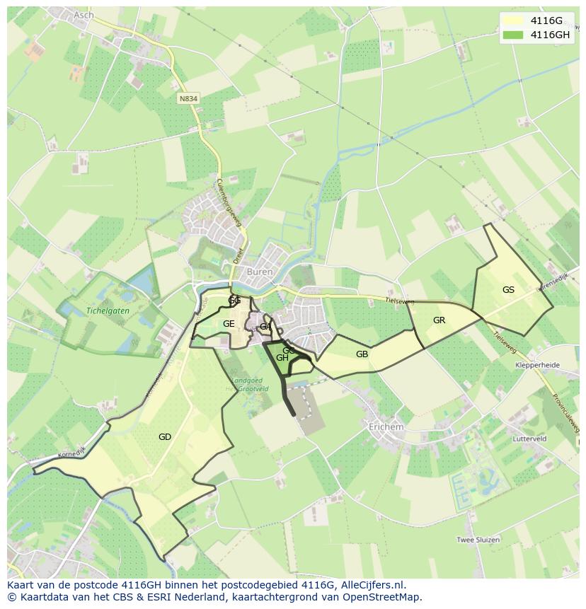 Afbeelding van het postcodegebied 4116 GH op de kaart.