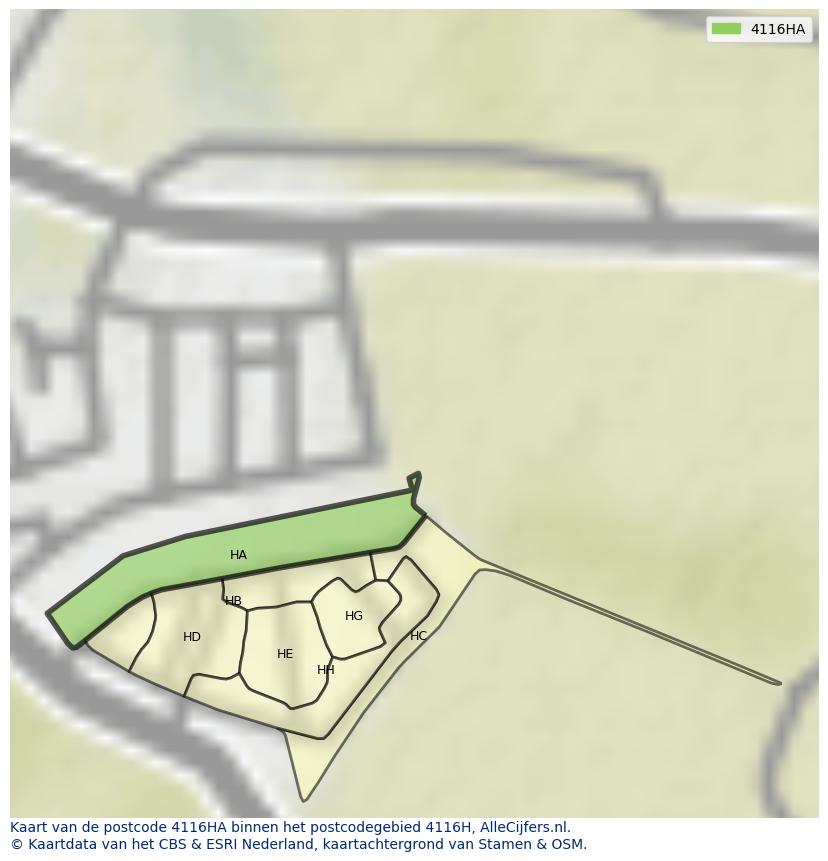Afbeelding van het postcodegebied 4116 HA op de kaart.