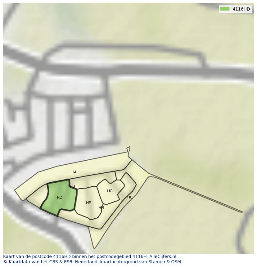 Afbeelding van het postcodegebied 4116 HD op de kaart.