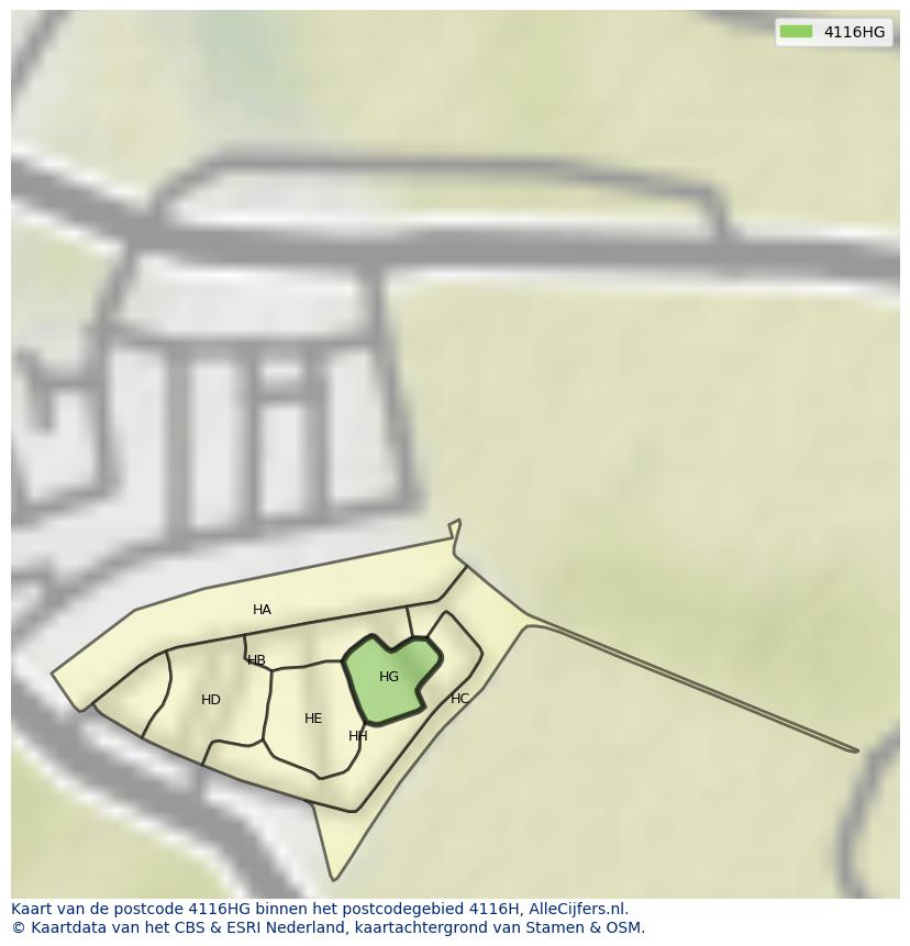 Afbeelding van het postcodegebied 4116 HG op de kaart.