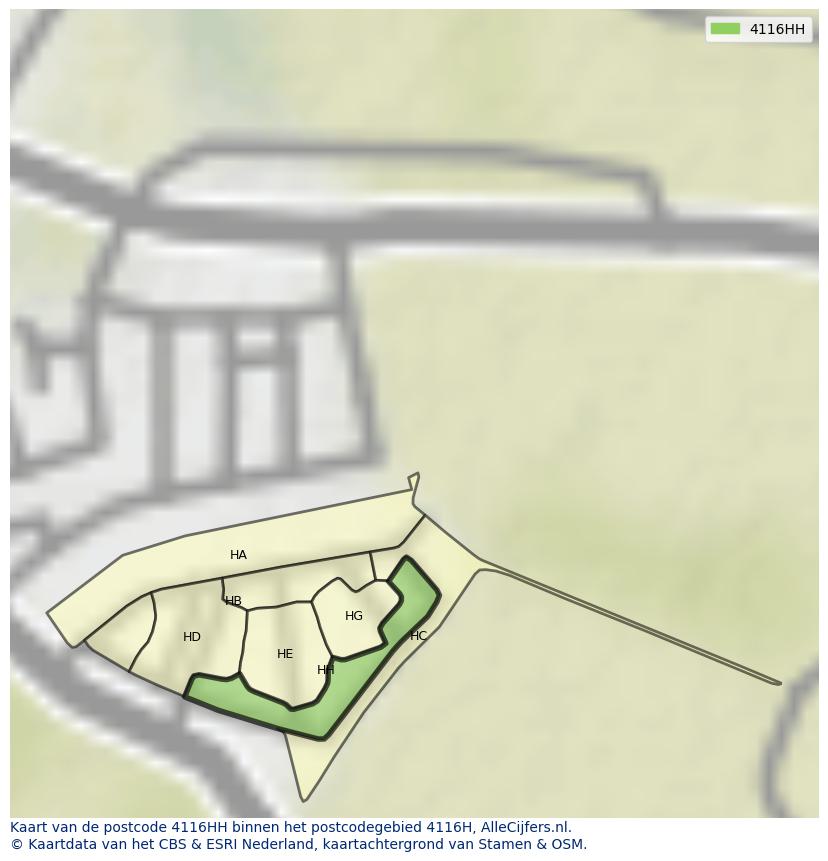 Afbeelding van het postcodegebied 4116 HH op de kaart.