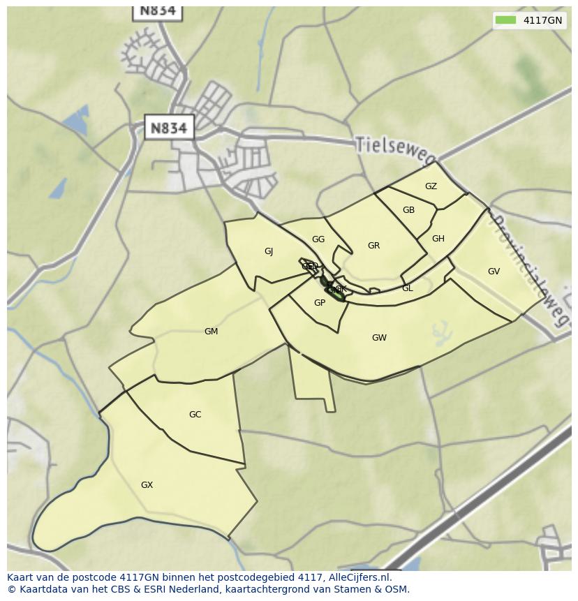 Afbeelding van het postcodegebied 4117 GN op de kaart.
