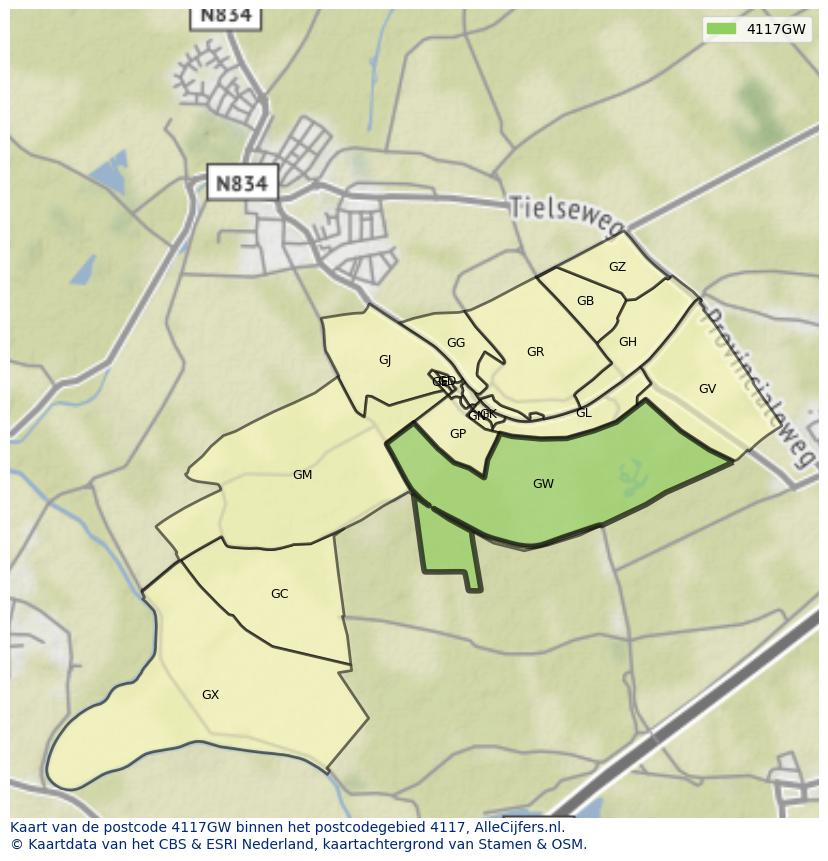 Afbeelding van het postcodegebied 4117 GW op de kaart.
