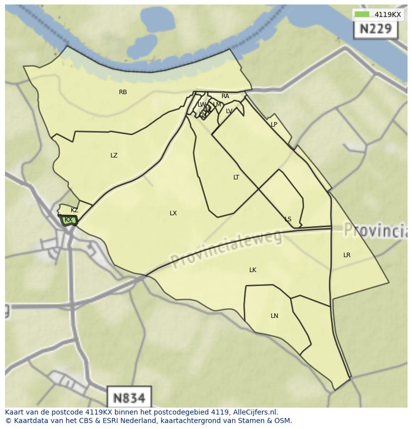 Afbeelding van het postcodegebied 4119 KX op de kaart.