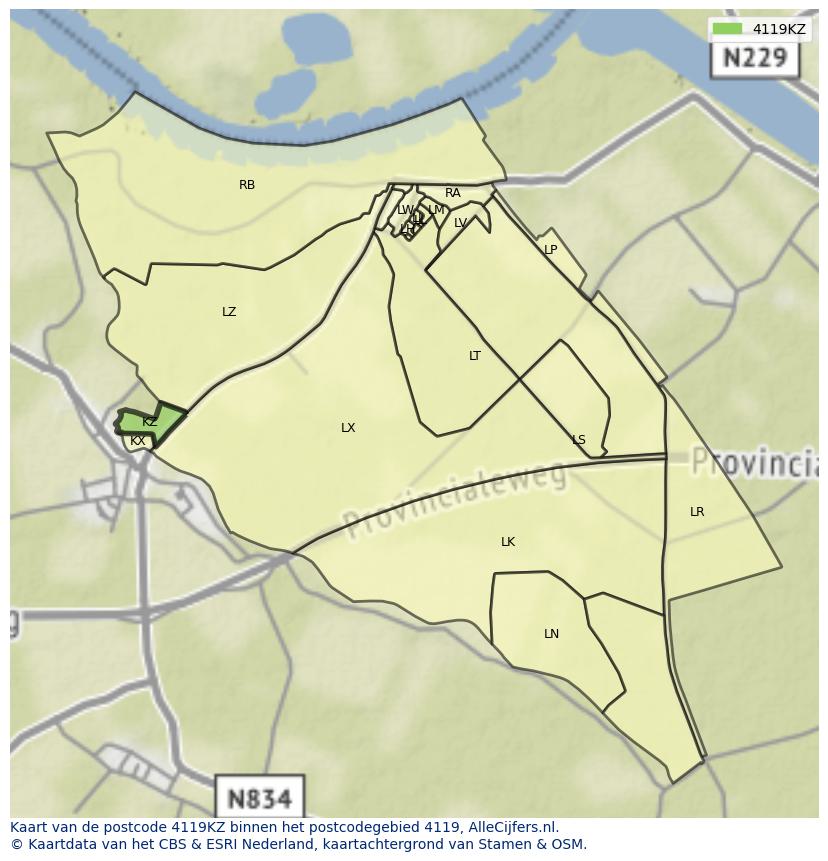 Afbeelding van het postcodegebied 4119 KZ op de kaart.