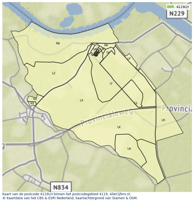Afbeelding van het postcodegebied 4119 LH op de kaart.