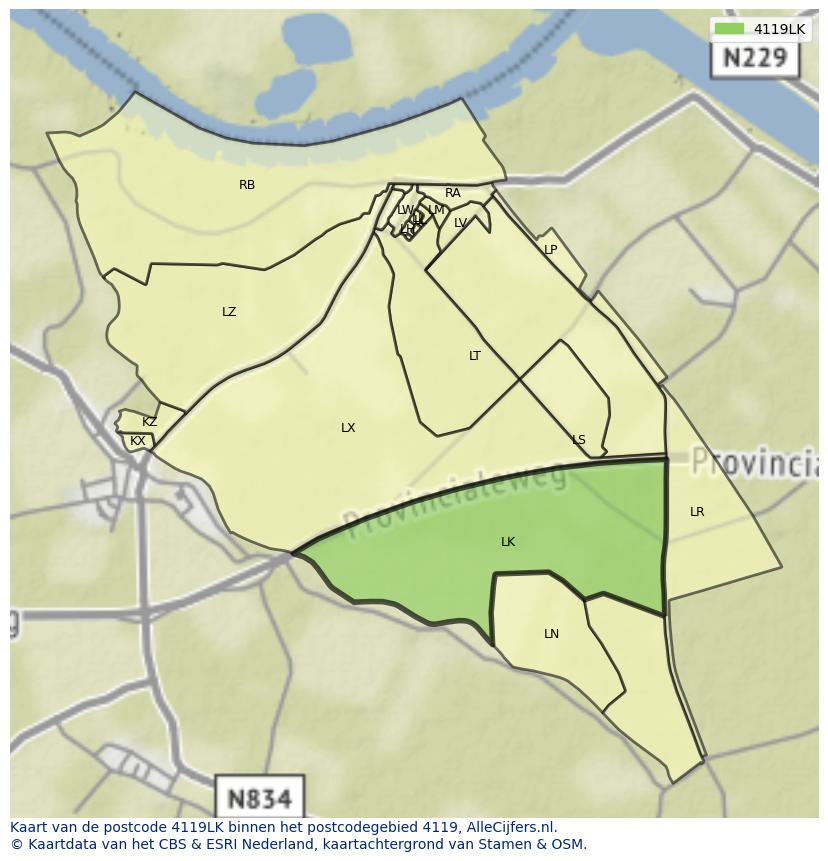 Afbeelding van het postcodegebied 4119 LK op de kaart.