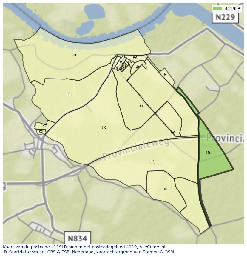 Afbeelding van het postcodegebied 4119 LR op de kaart.