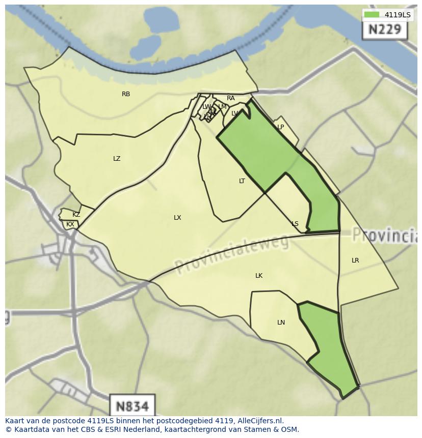 Afbeelding van het postcodegebied 4119 LS op de kaart.