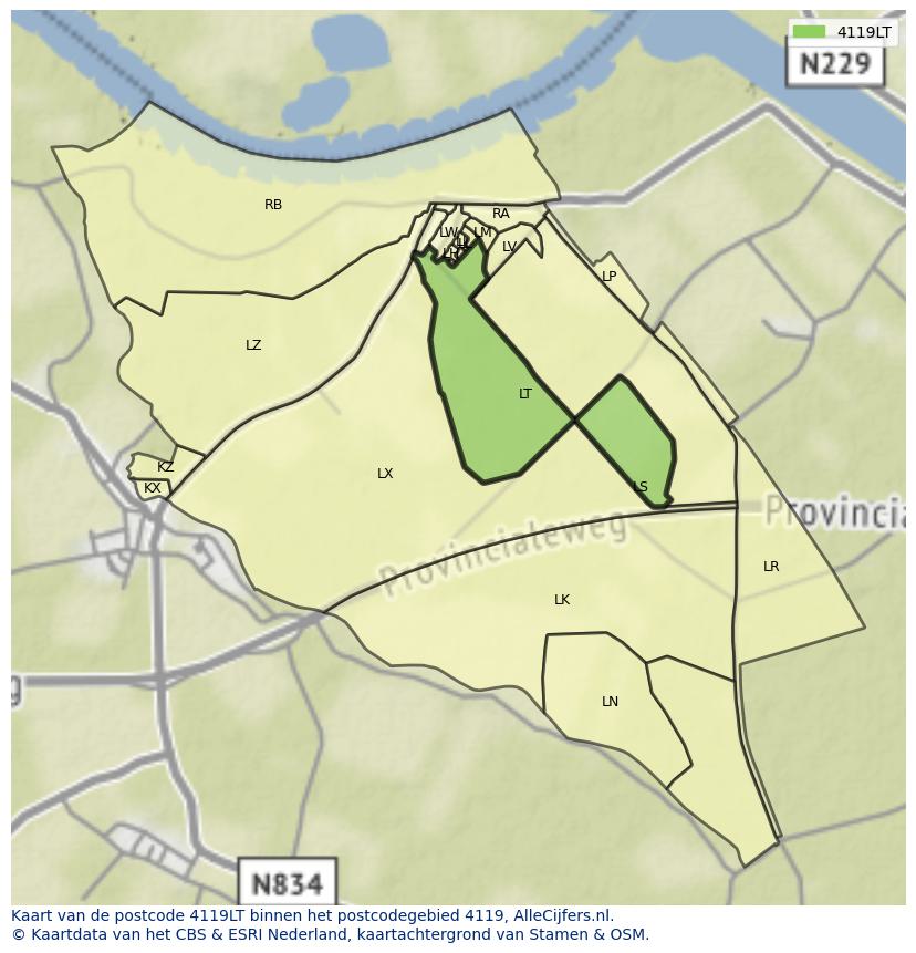 Afbeelding van het postcodegebied 4119 LT op de kaart.