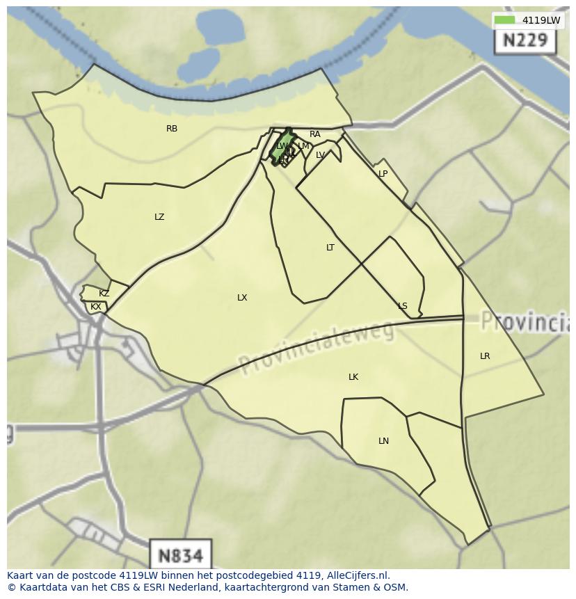 Afbeelding van het postcodegebied 4119 LW op de kaart.