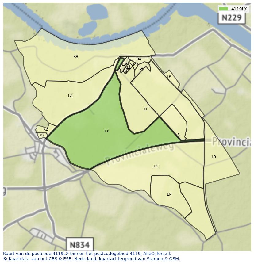 Afbeelding van het postcodegebied 4119 LX op de kaart.