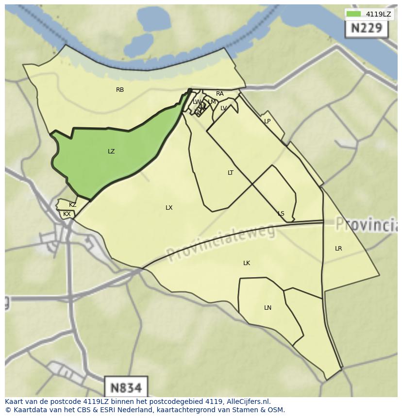 Afbeelding van het postcodegebied 4119 LZ op de kaart.