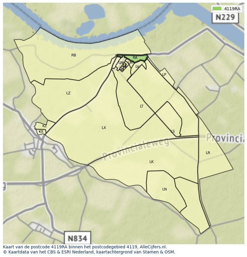 Afbeelding van het postcodegebied 4119 RA op de kaart.