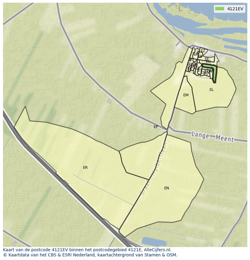 Afbeelding van het postcodegebied 4121 EV op de kaart.