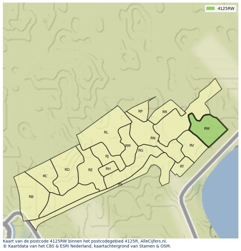 Afbeelding van het postcodegebied 4125 RW op de kaart.