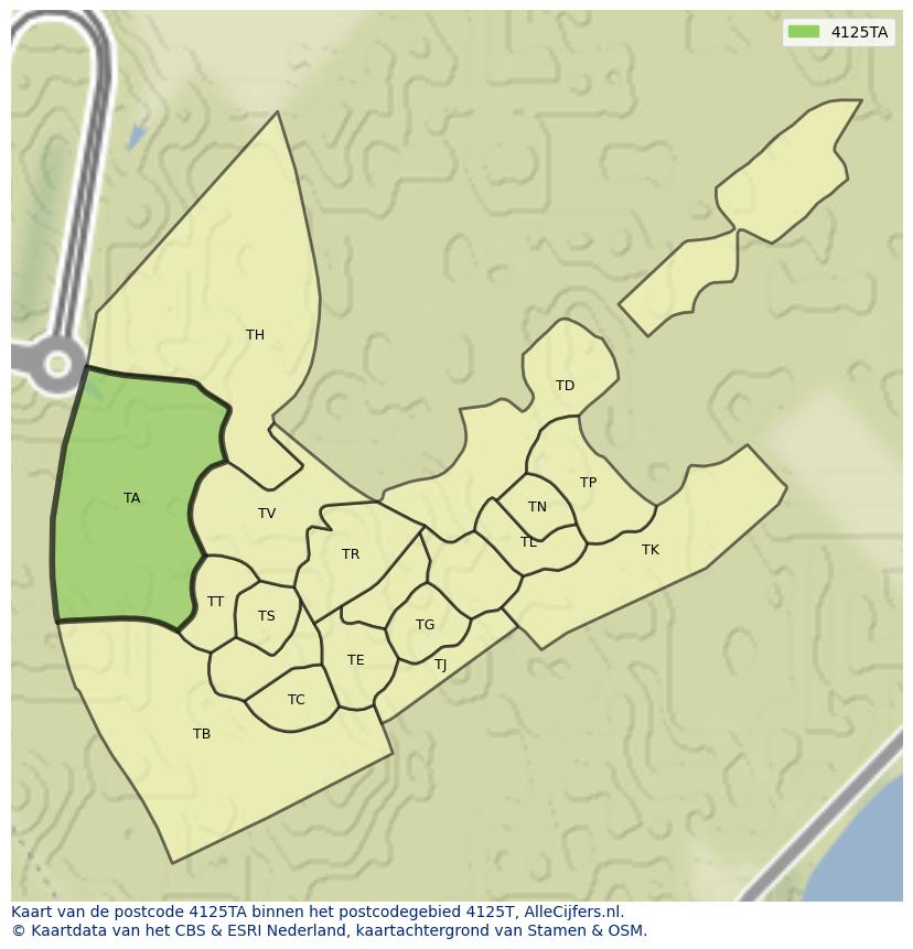 Afbeelding van het postcodegebied 4125 TA op de kaart.