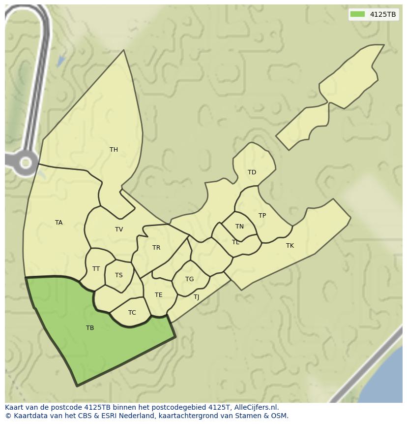 Afbeelding van het postcodegebied 4125 TB op de kaart.